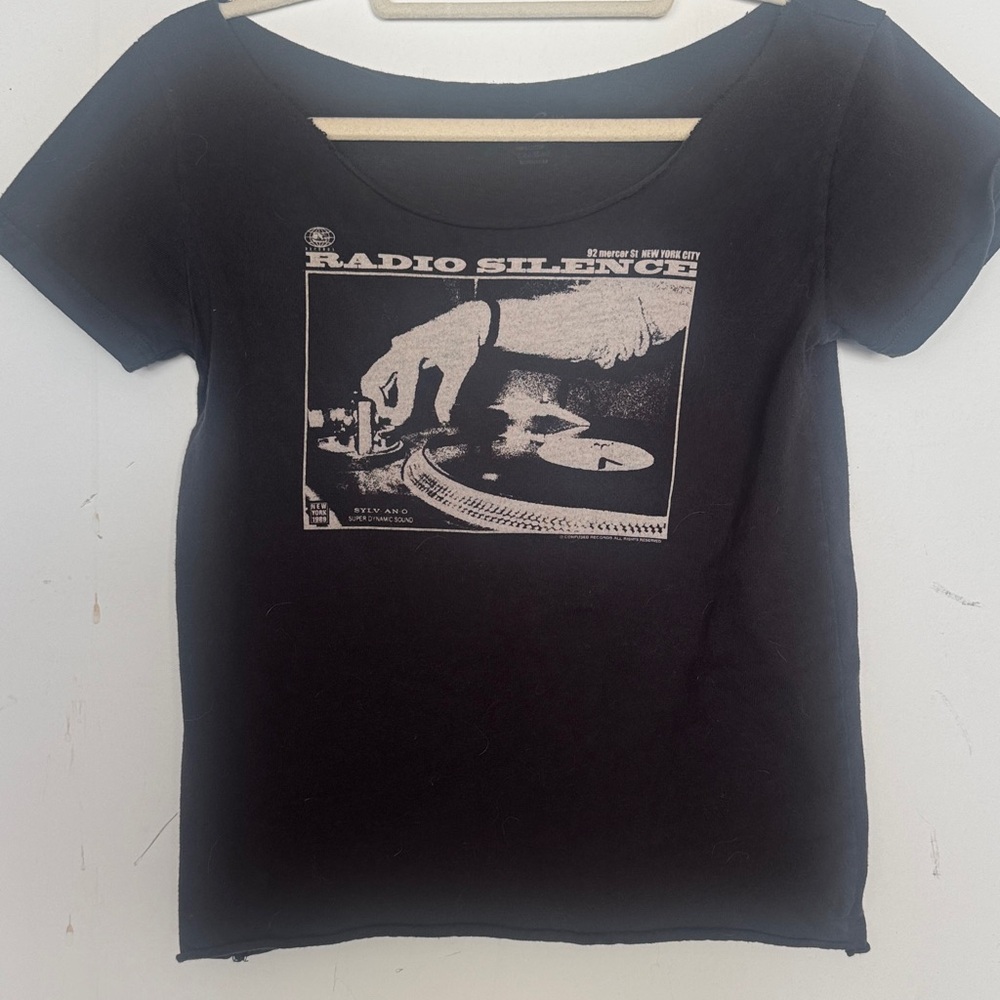 Brandy Melville Black Logo Tee with Subtle Script Print